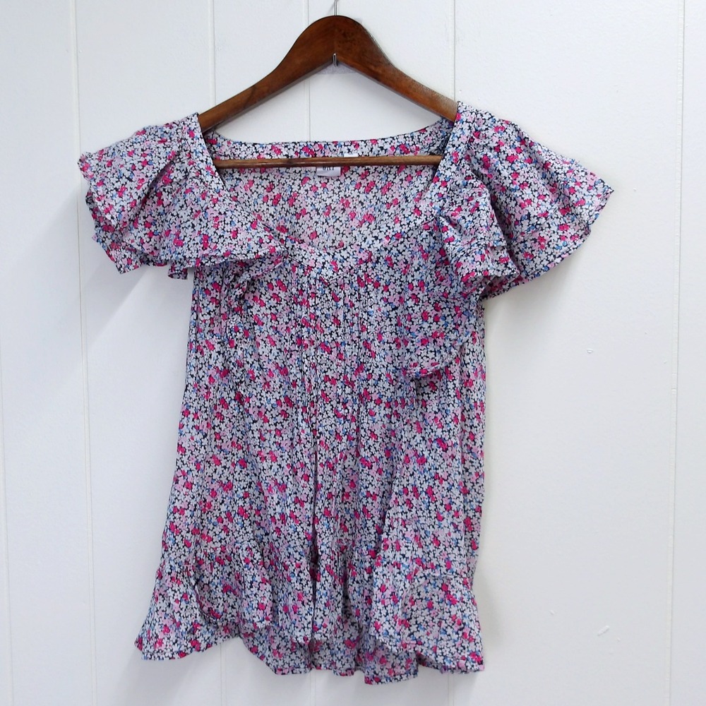 Gap Floral Ruffle Sleeve Top Square Neck Blouse Cottagecore Romantic #7283